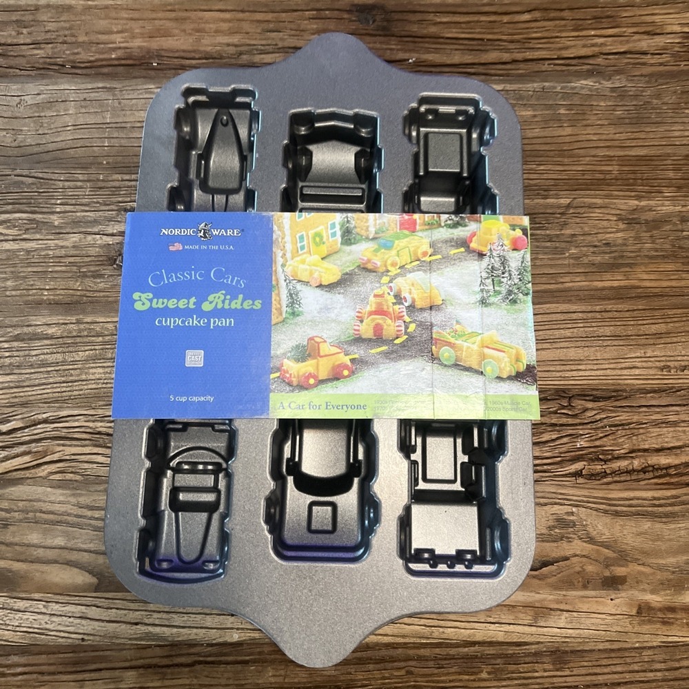 Nordic Ware Classic Car Cupcake Pan Mold Sweet Rides Holds 5 Cups - Made in USA